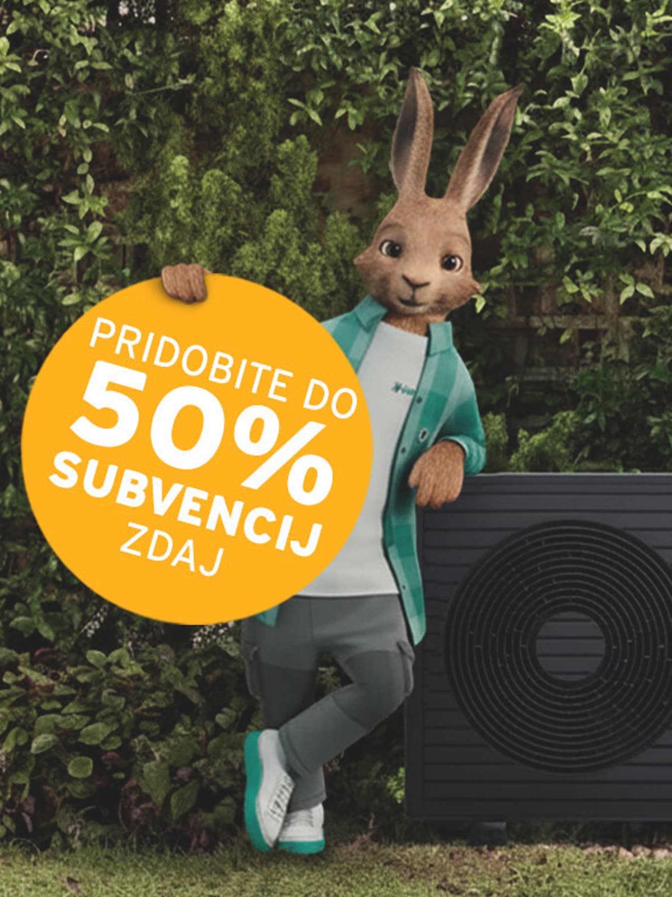Vaillantov zajec z napisom "Zdaj pridobite do 75 % subvencije".