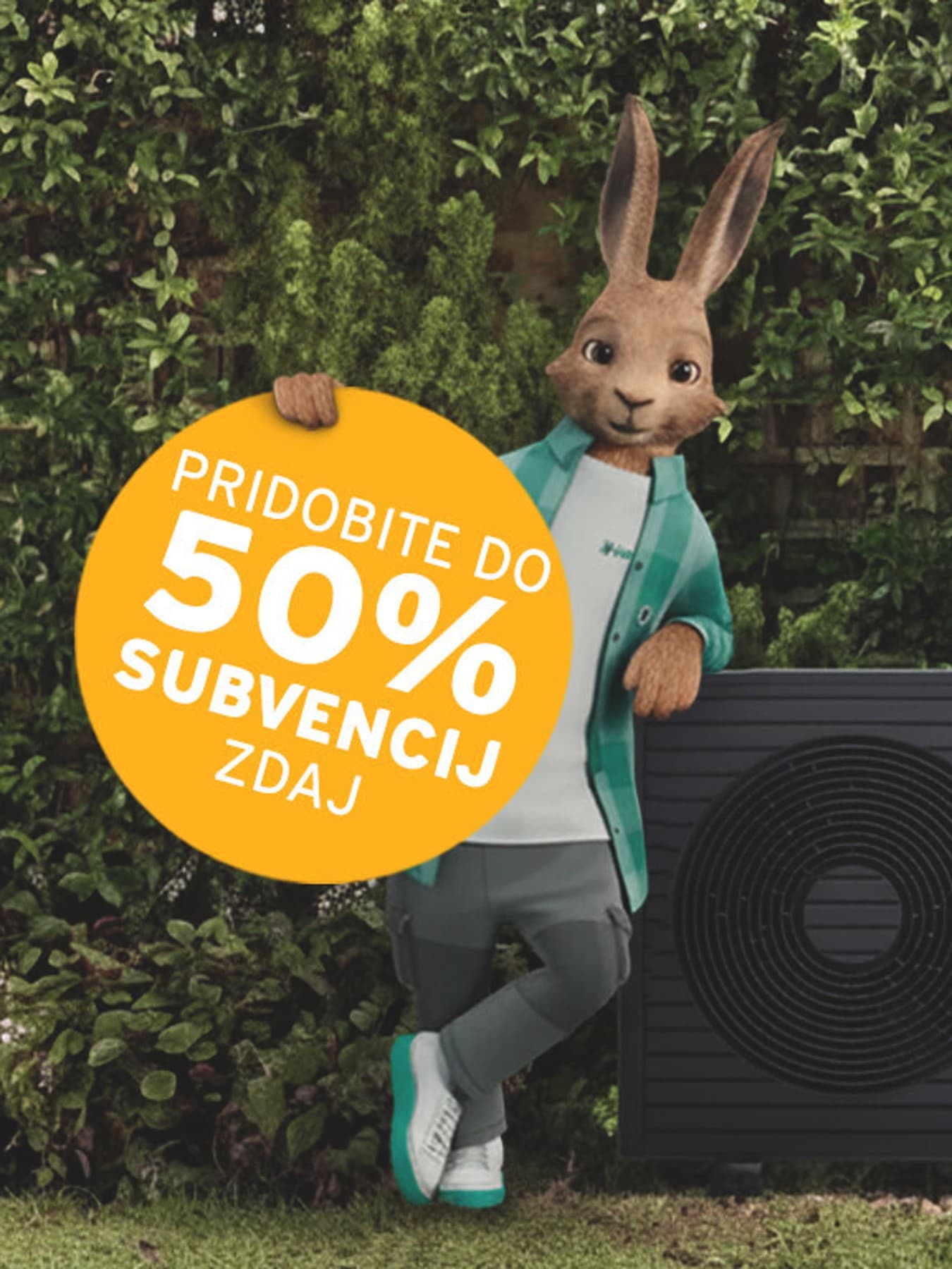Vaillantov zajec z napisom "Zdaj pridobite do 50 % subvencije".